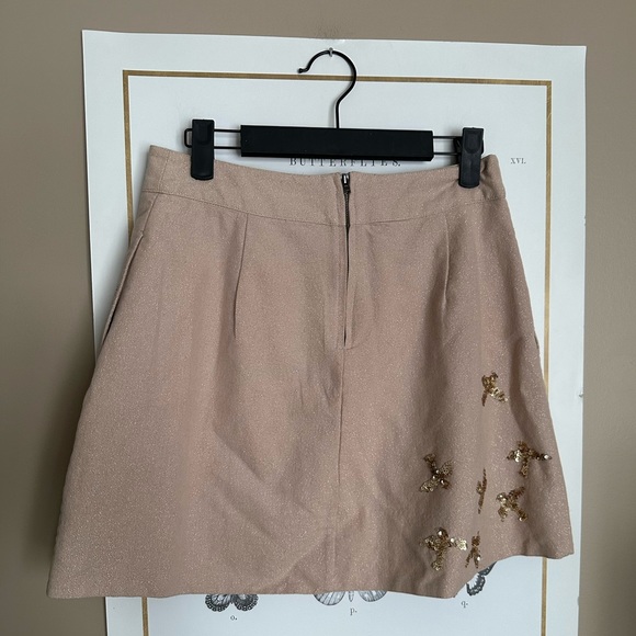 Anthropologie Leifnotes Migrating bird skirt gold tan sequins 26” waist sz 4/6? - Picture 4 of 10